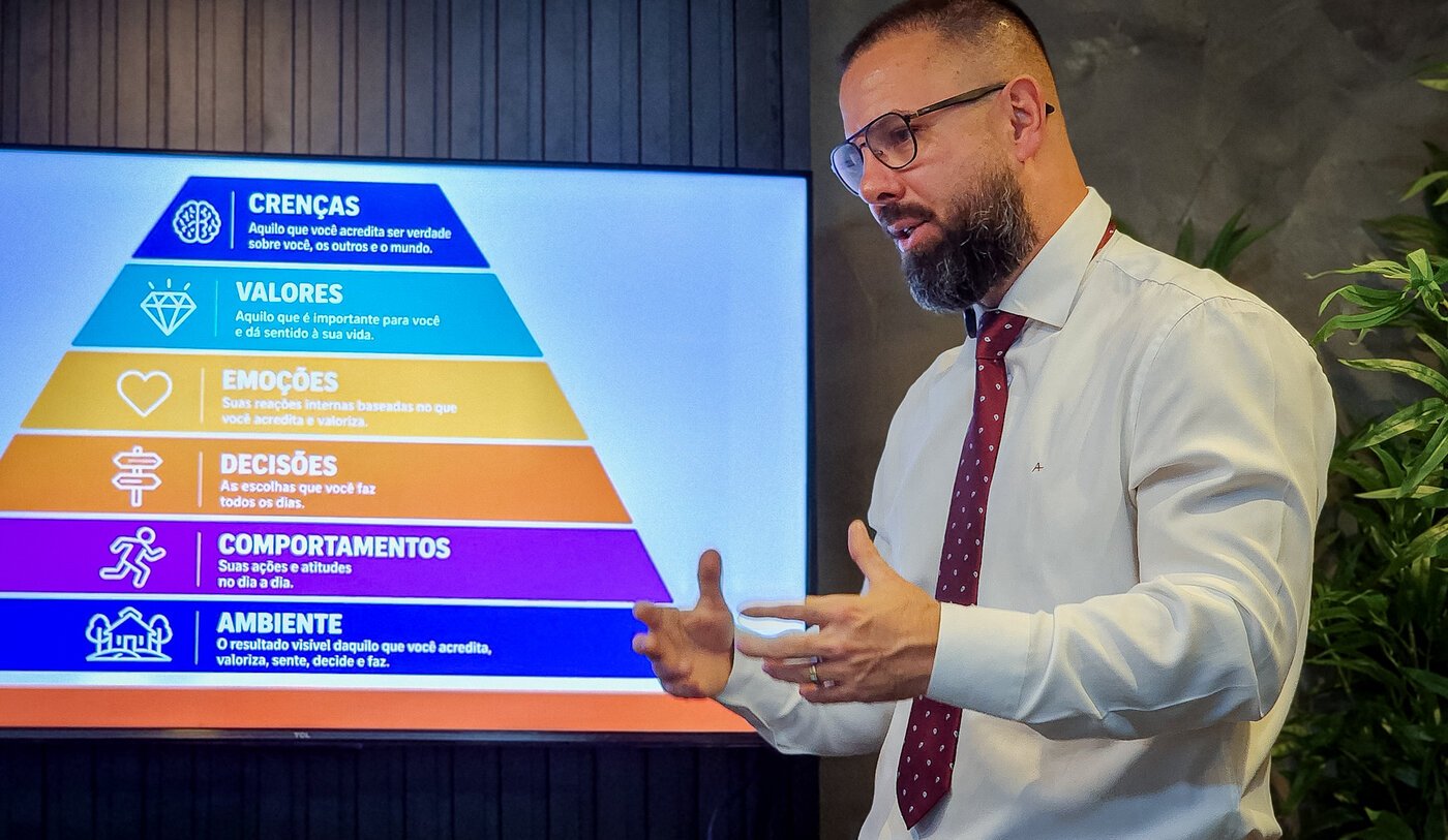 Dr. Alexandre Martins explicando a pirâmide de crenças